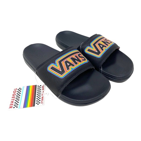 VANS La Costa Mens Size 11 Slide Pride Logo Black Synthetic Nubuck Sandals New - Picture 2 of 9